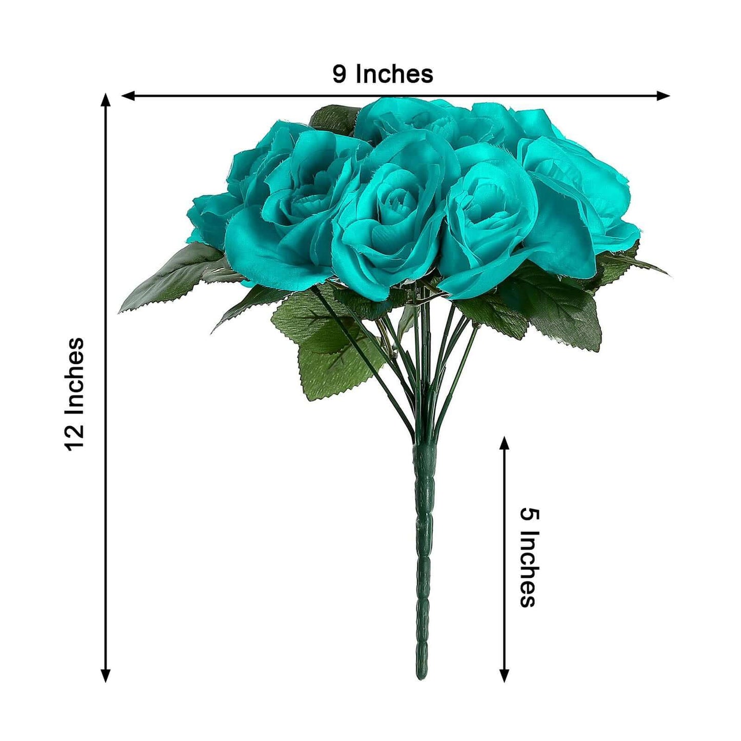 12" Turquoise Artificial Velvet-Like Fabric Rose Flower Bouquet Bush