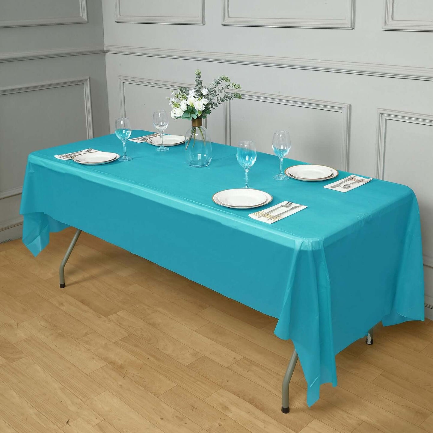 5-Pack Plastic Table Covers Turquoise Rectangle - Reliable PVC Disposable Covers for Gatherings 54"x108"