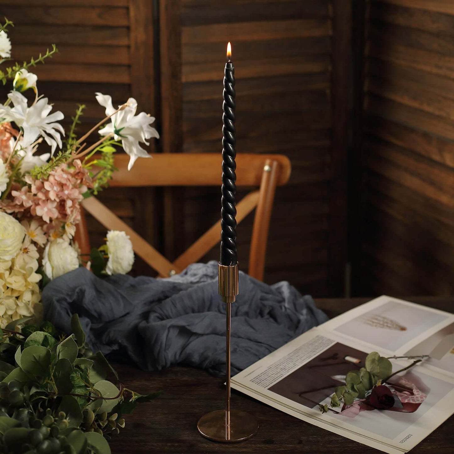 12-Pack Taper Candles Spiral Long Burn Wick Design Black - Premium Unscented Wax Dinner Candle Sticks 11"