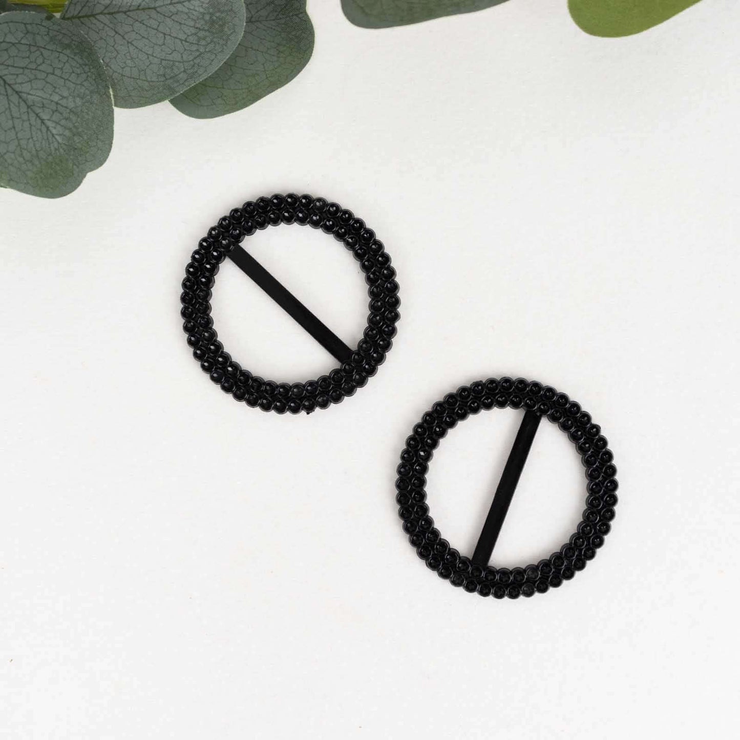 20 Pack Diamond Round Chair Sash Band Buckle Pins Black - Timeless Rhinestone Napkin Rings 2.5"
