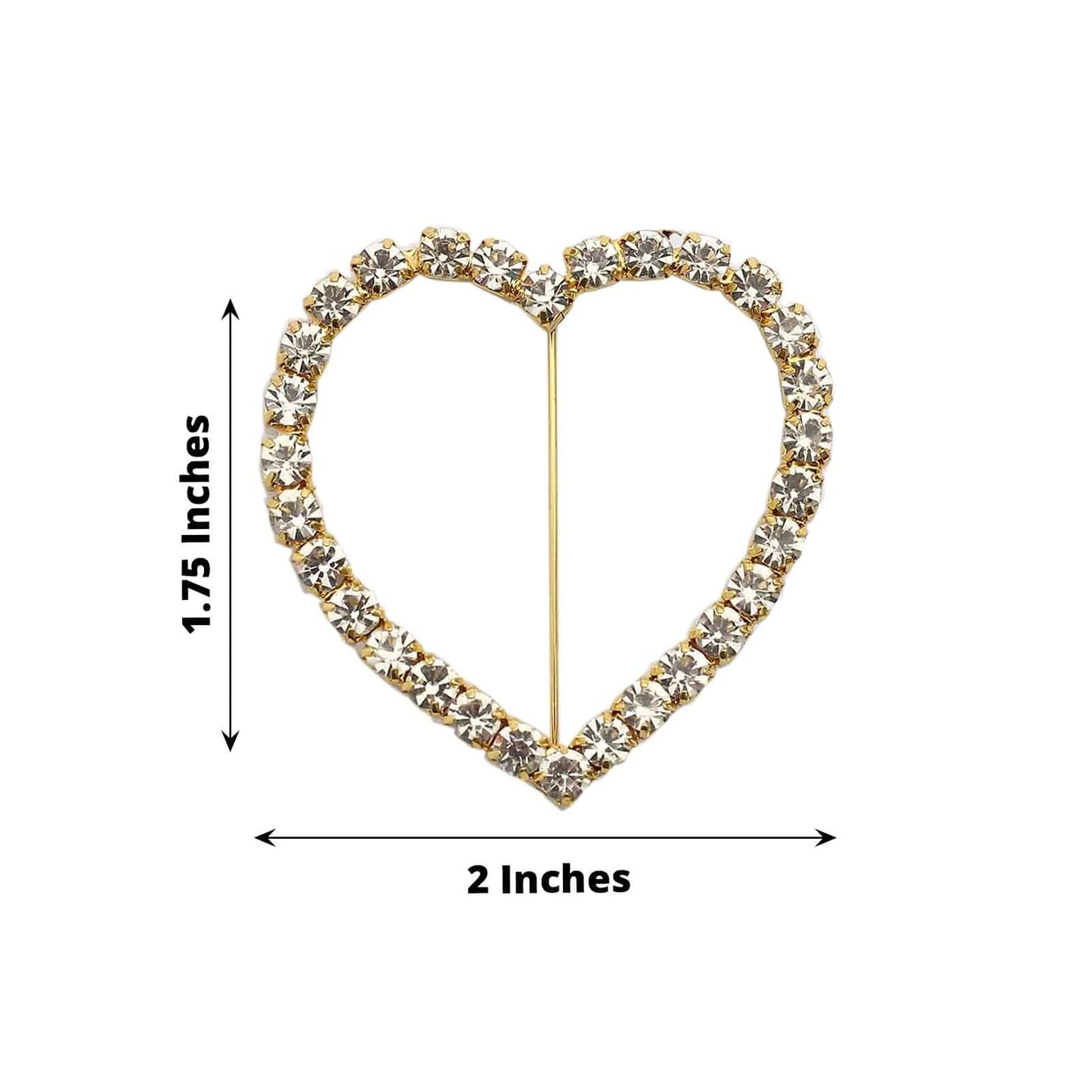 Rhinestone Chair Sash Band Buckle Gold 2" Heart Metal - Glittering Diamond Accent for Weddings & Special Events