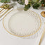 10-Pack Plastic 9" Round Dinner Plates in Clear Gold Glittered Hammered Design with Gold Rim - Modern Disposable Party Plates