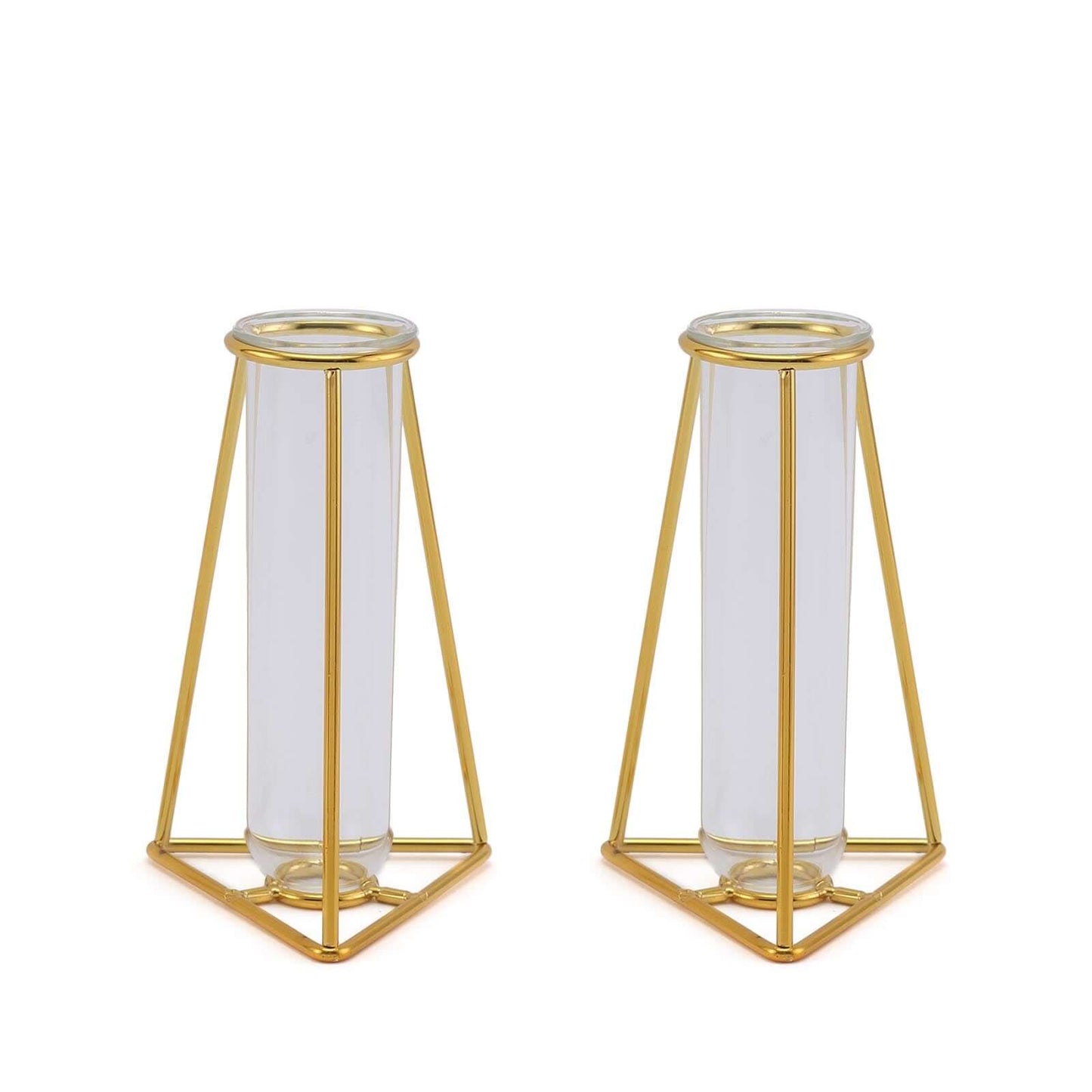 2-Pack Mini Wedding Centerpieces Gold Metal Frame Triangular Geometric Design - Test Tube Bud Vases 6"