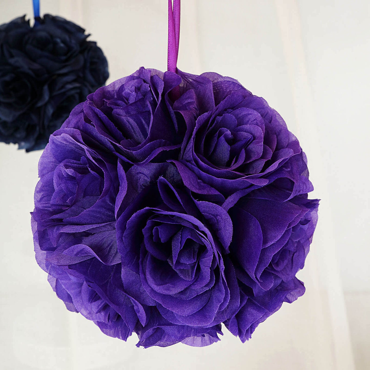 2 Pack 7" Purple Artificial Silk Rose Kissing Ball, Faux Flower Ball