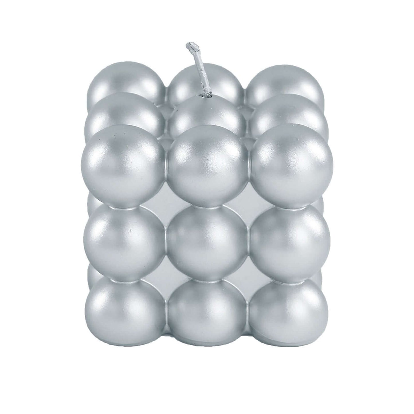 2-Pack Decorative Paraffin Wax Candles Bubble Cube Design Metallic Silver - Unscented Long Burning Pillar Candle Set 2"