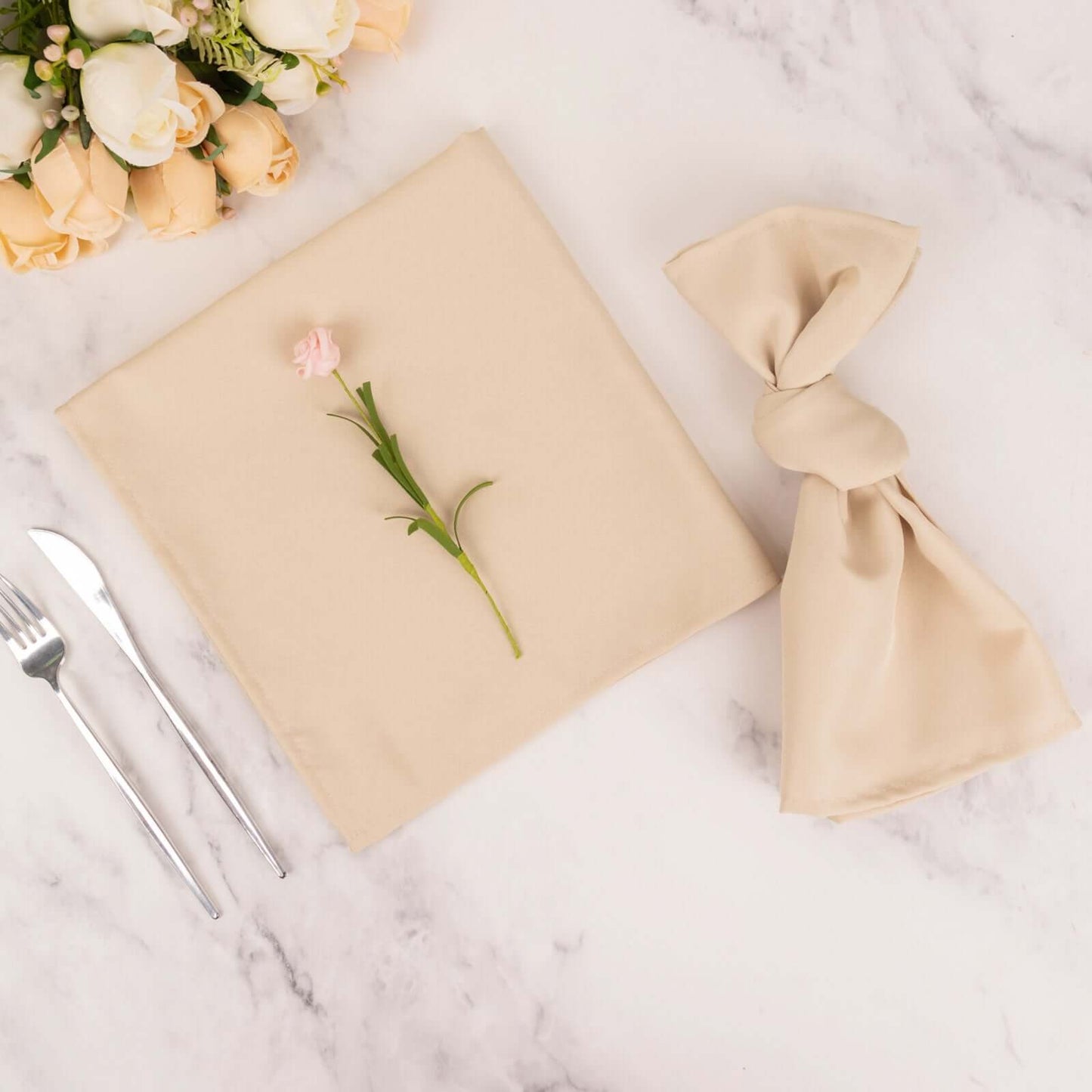 5 Pack Premium Polyester 20"x20" Napkins Beige - Wrinkle-Resistant & Durable Dinner Napkins