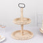 2-Tier Wooden Serving Tray Stand Beaded Design with Metal Handle Natural - Round Rustic Farmhouse Cupcake Display 17"