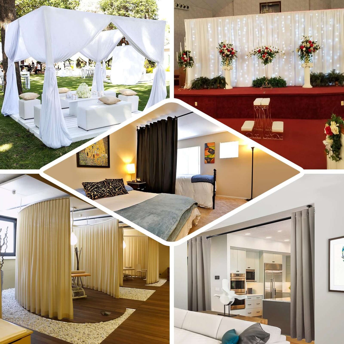 Black Chiffon Polyester Event Curtain Drapes, Dual Layer Divider Backdrop Event Panels with Rod Pockets - 20ftx10ft