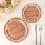 25-Pack Paper 9" Round Dinner Plates in Brown Wood Grain Print with White Floral Lace Rim - Disposable Party Plates for Rustic Farmhouse Style Events