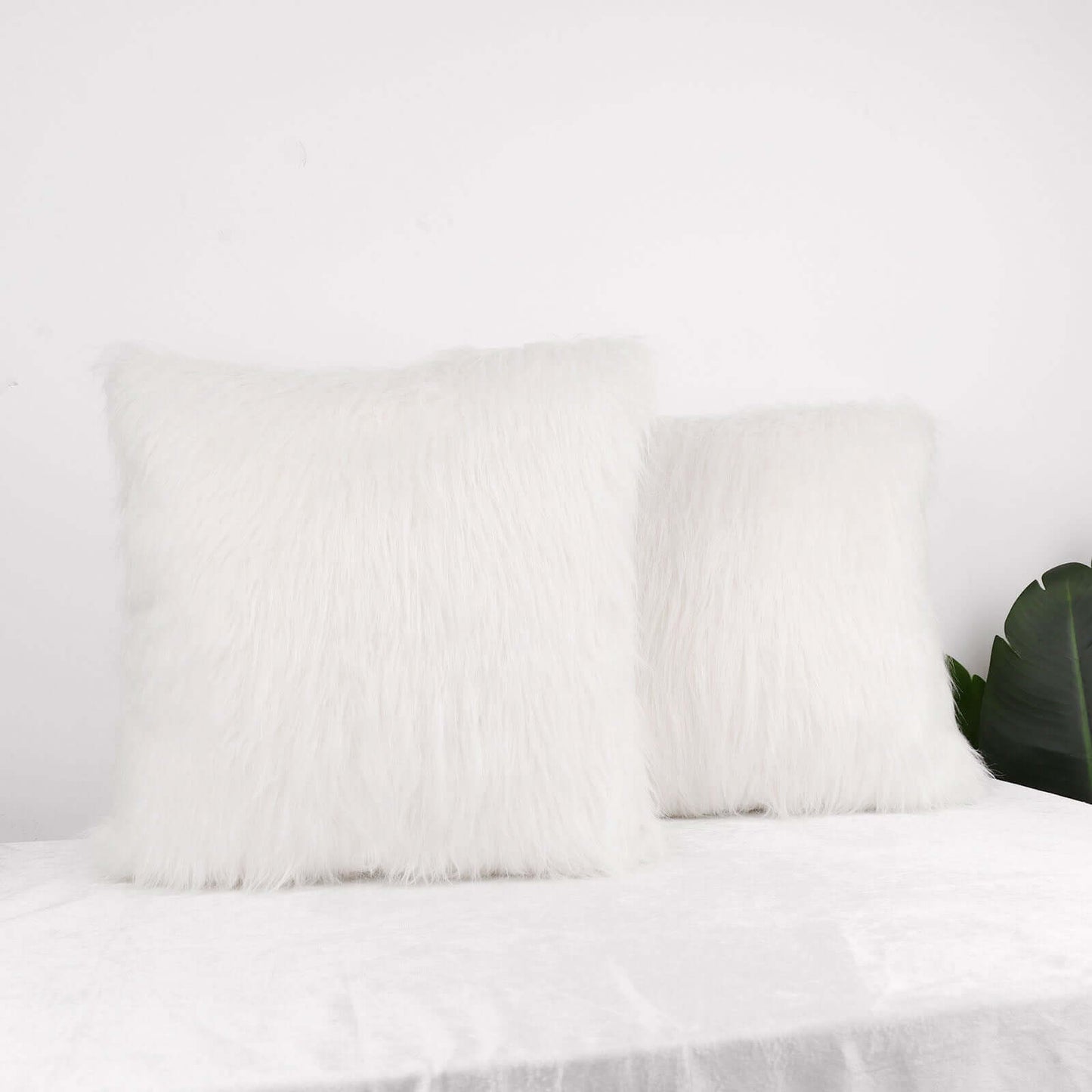 2 Pack 18" White Faux Fur Sheepskin Throw Pillow Cases, Square Pillow Covers