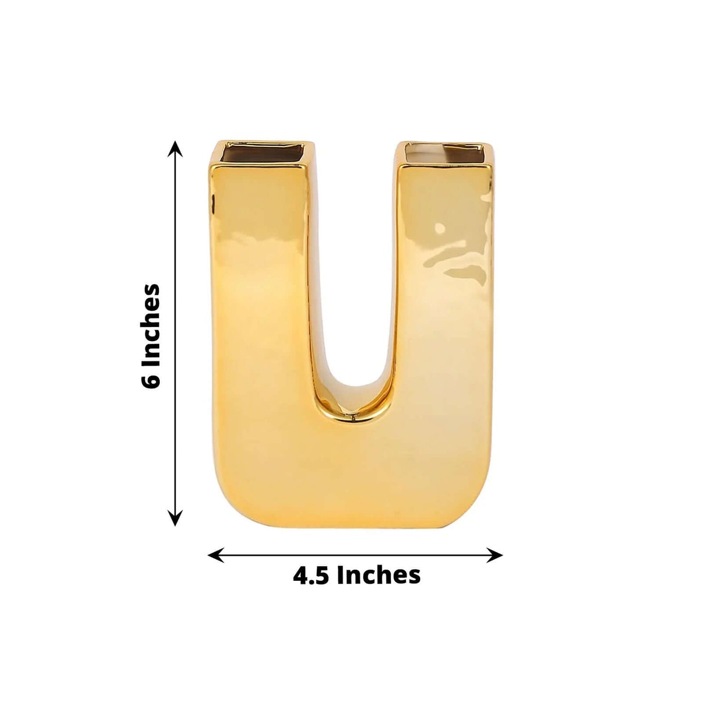 Shiny Ceramic Vase Letter "U" Gold Plated - Chic Bud Planter Pot for Events & Decor 6"