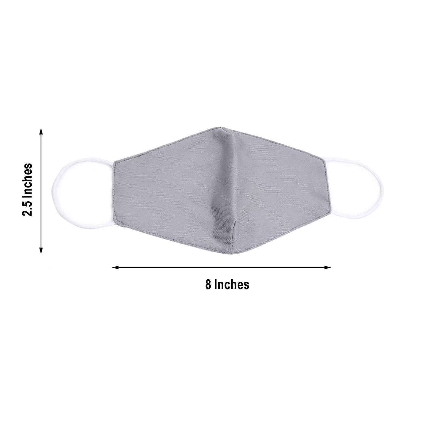 5 Pack 2 Ply Silver Ultra Soft 100% Organic Cotton Face Masks, Reusable Fabric Masks With Soft Ear Loops