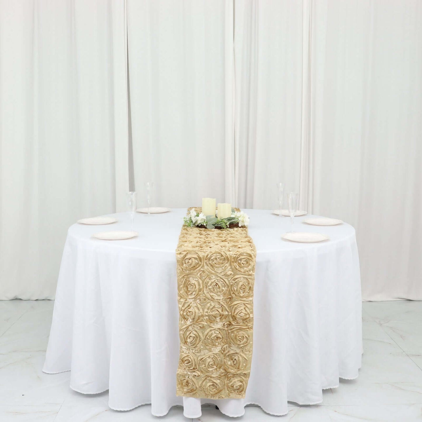 Rosette Satin 14"x108" Table Runner Champagne - Grandiose Design