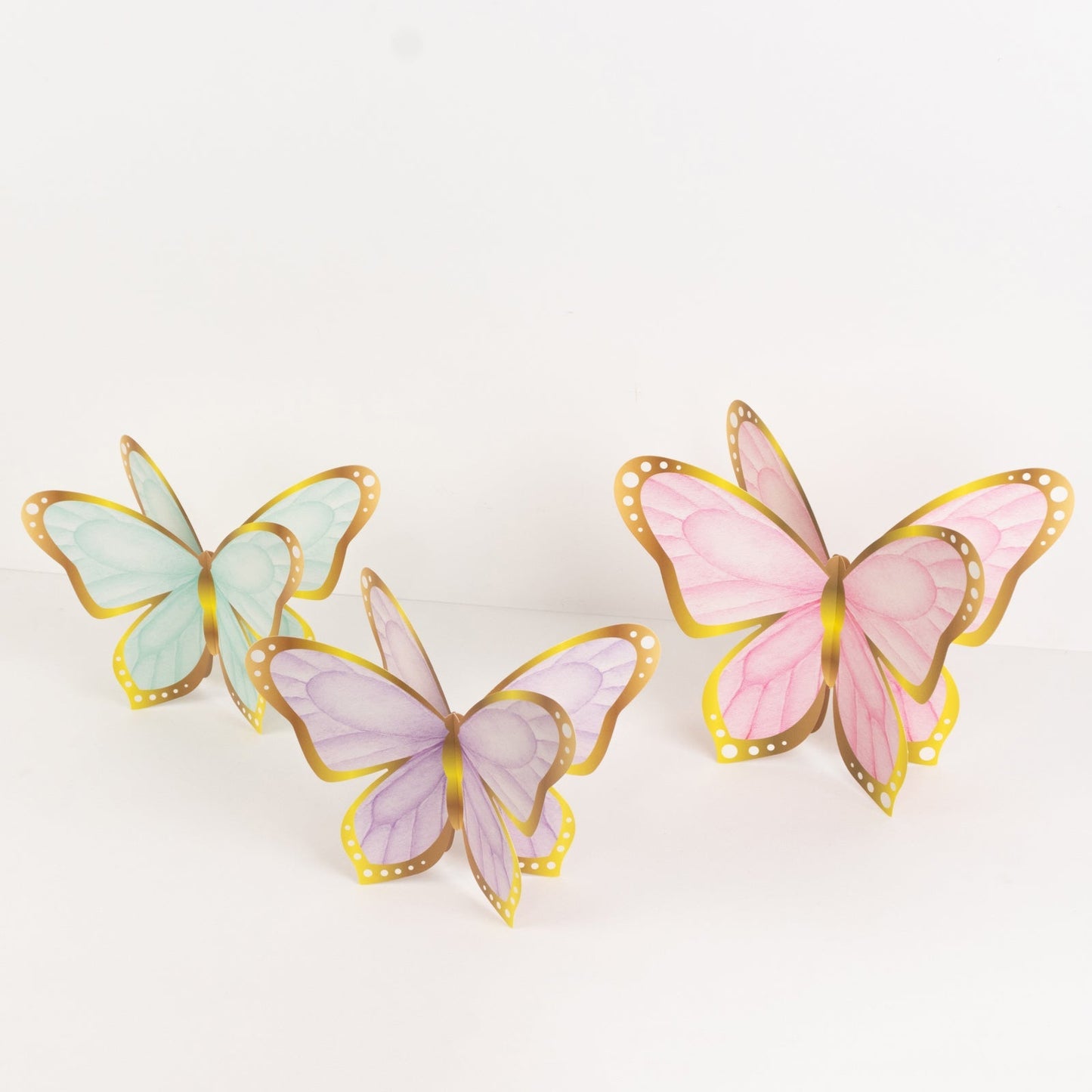 12 Pcs Cardstock Paper 3D Butterfly Table Centerpieces, Metallic Gold Foil Accents Pastel Color Party Decorations 10", 12"