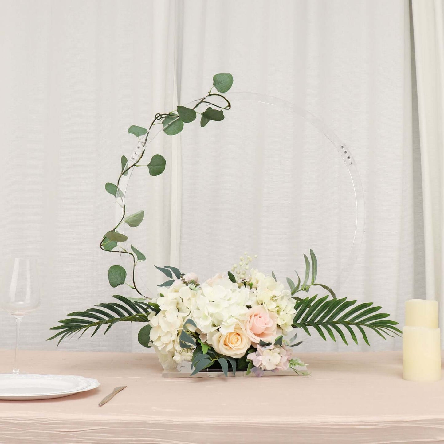 Table Wedding Arch Hoop Stand Acrylic Round Clear - Wreath Tabletop Centerpiece for Weddings 26"