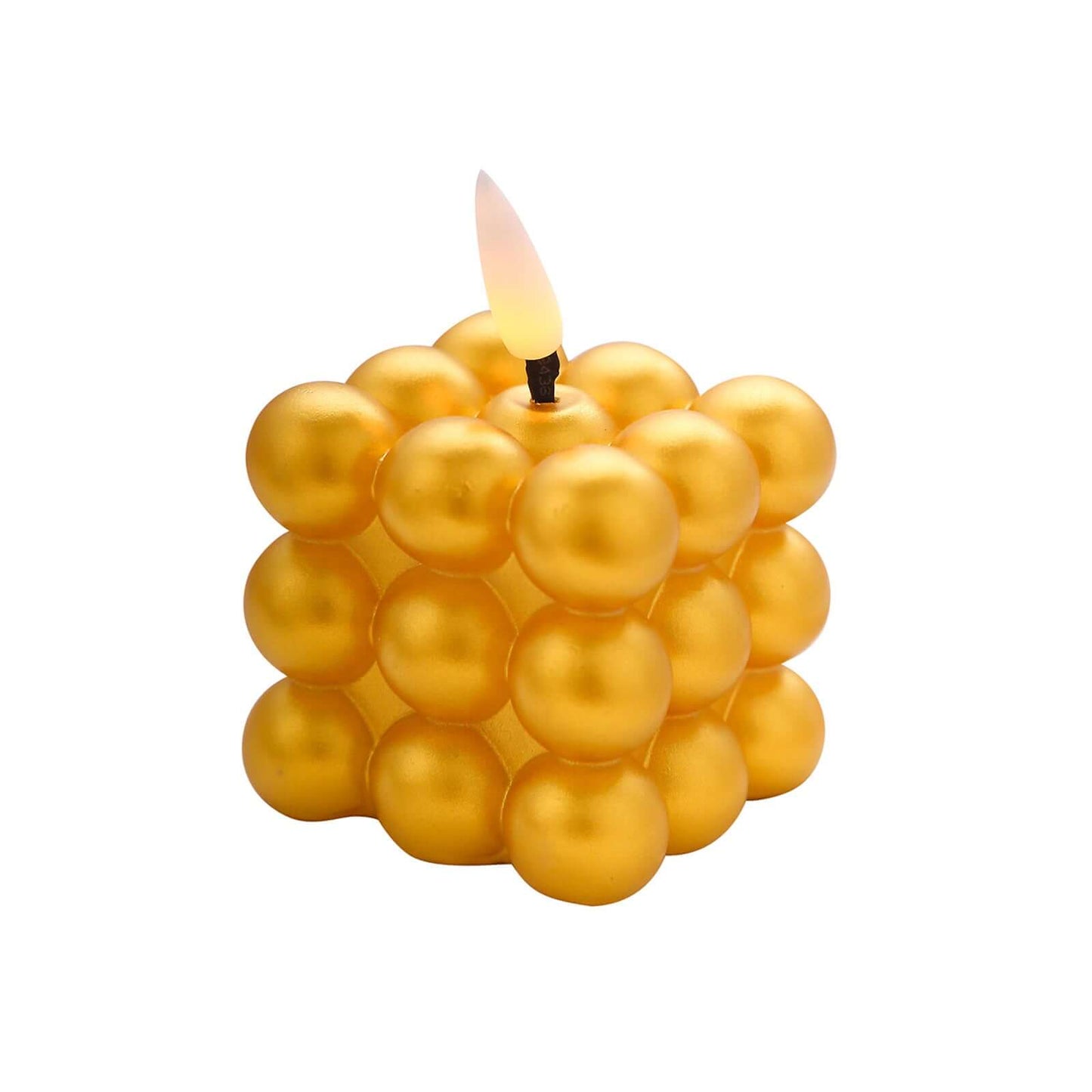 2-Pack LED Flameless Cube Candles Mini Bubble Metallic Gold - Battery Operated 2"