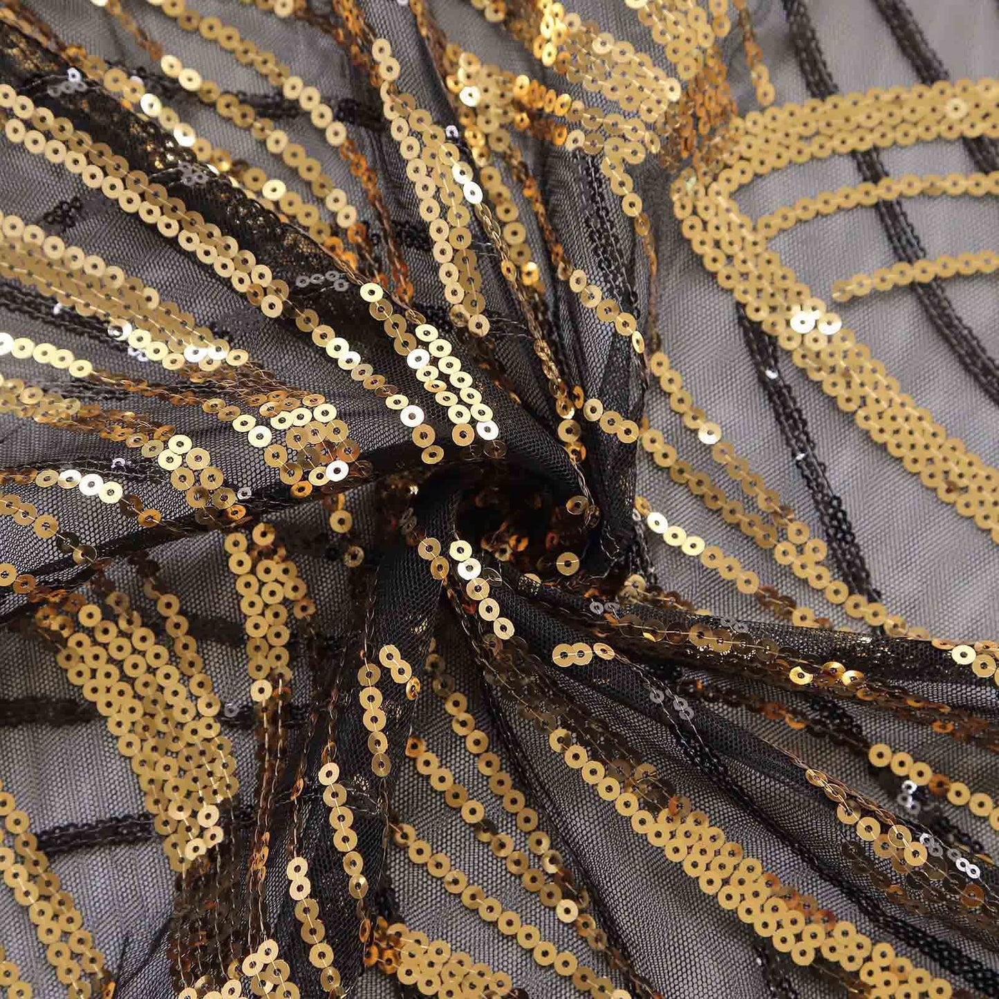 Set of 3 Black Wave Mesh Chiara Wedding Arch Covers With Gold Embroidered Sequins, Fitted Covers For Round Top Backdrop Stands - 5ft,6ft,7ft