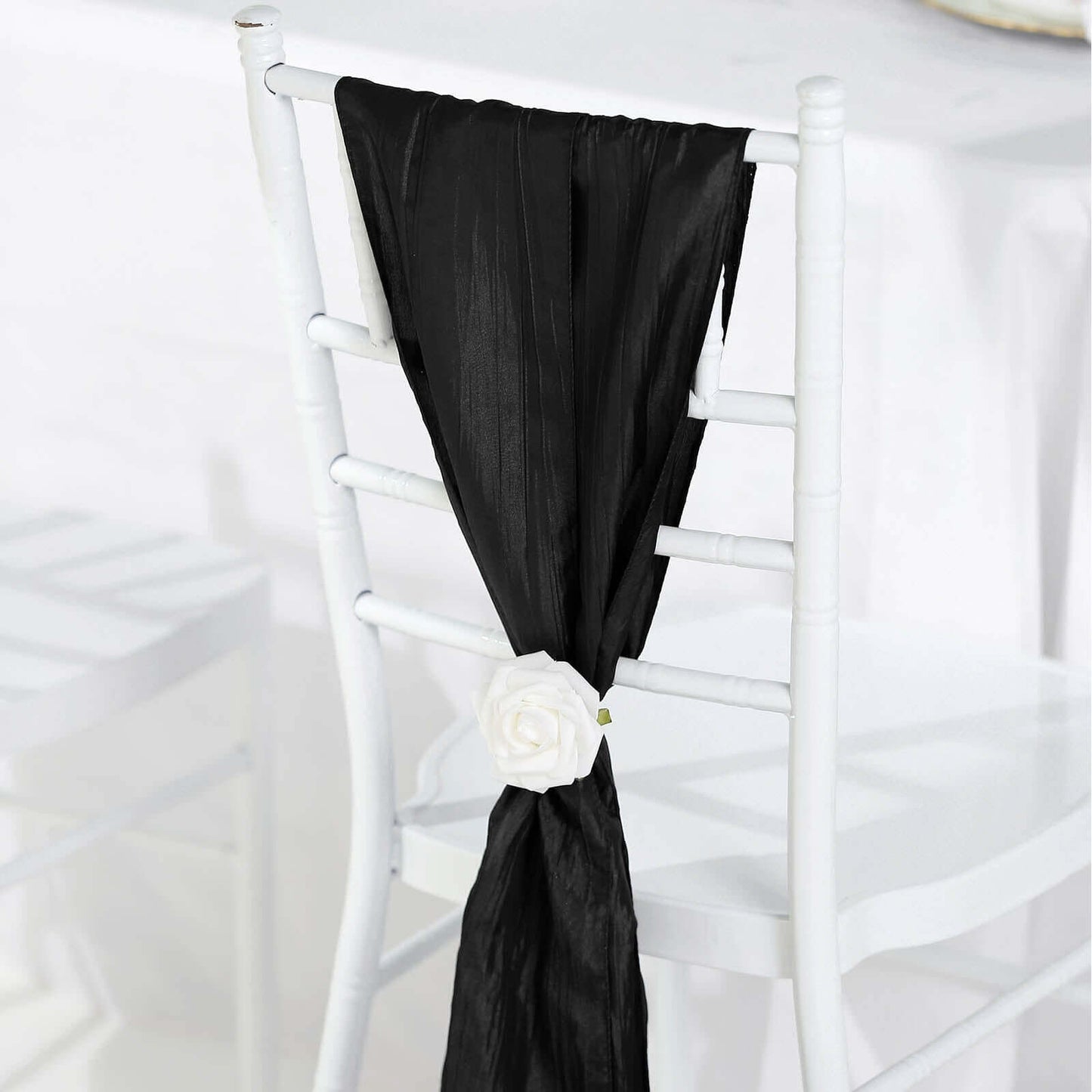 5 Pack Taffeta 6"x106" Chair Sashes Black Accordion Crinkle Texture - Stylish Decor for Weddings & Gatherings