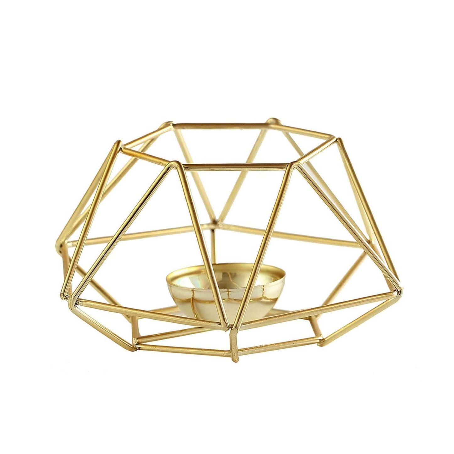 Set of 2 Candle Holders Metal Hexagon Geometric Design Gold - Modern Decorative Centerpieces for Tables 4"x3"