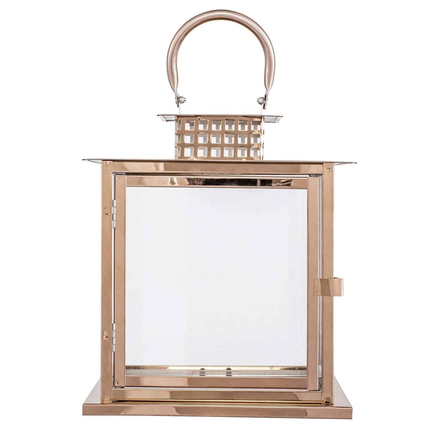Stainless Steel Candle Lantern Cage Top Design Rose Gold - Outdoor Metal Patio Lantern Centerpiece 10"