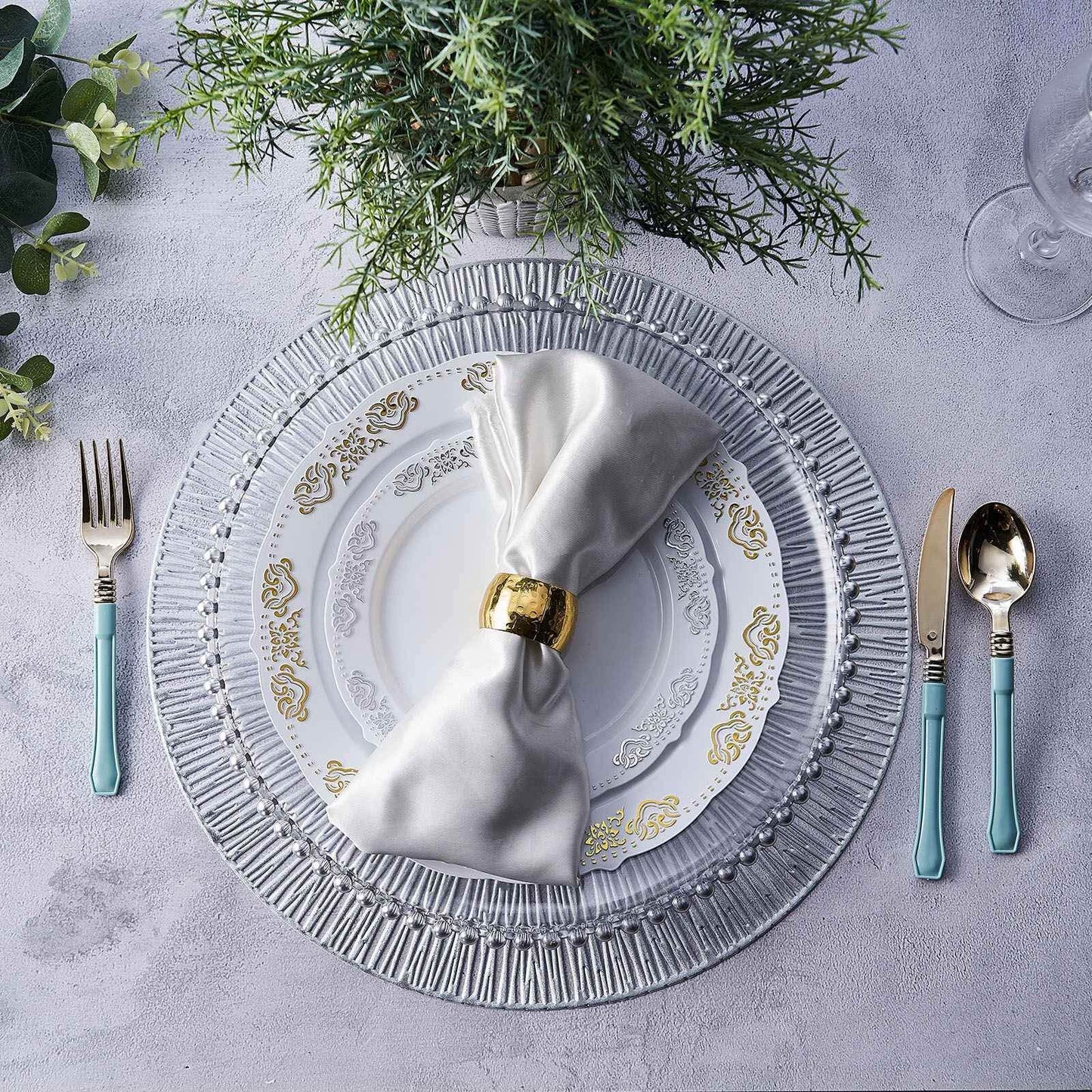 6-Pack Dining Table Mats Spiked Design Silver - Vinyl Non-Slip Surface with Modern Appeal 15"