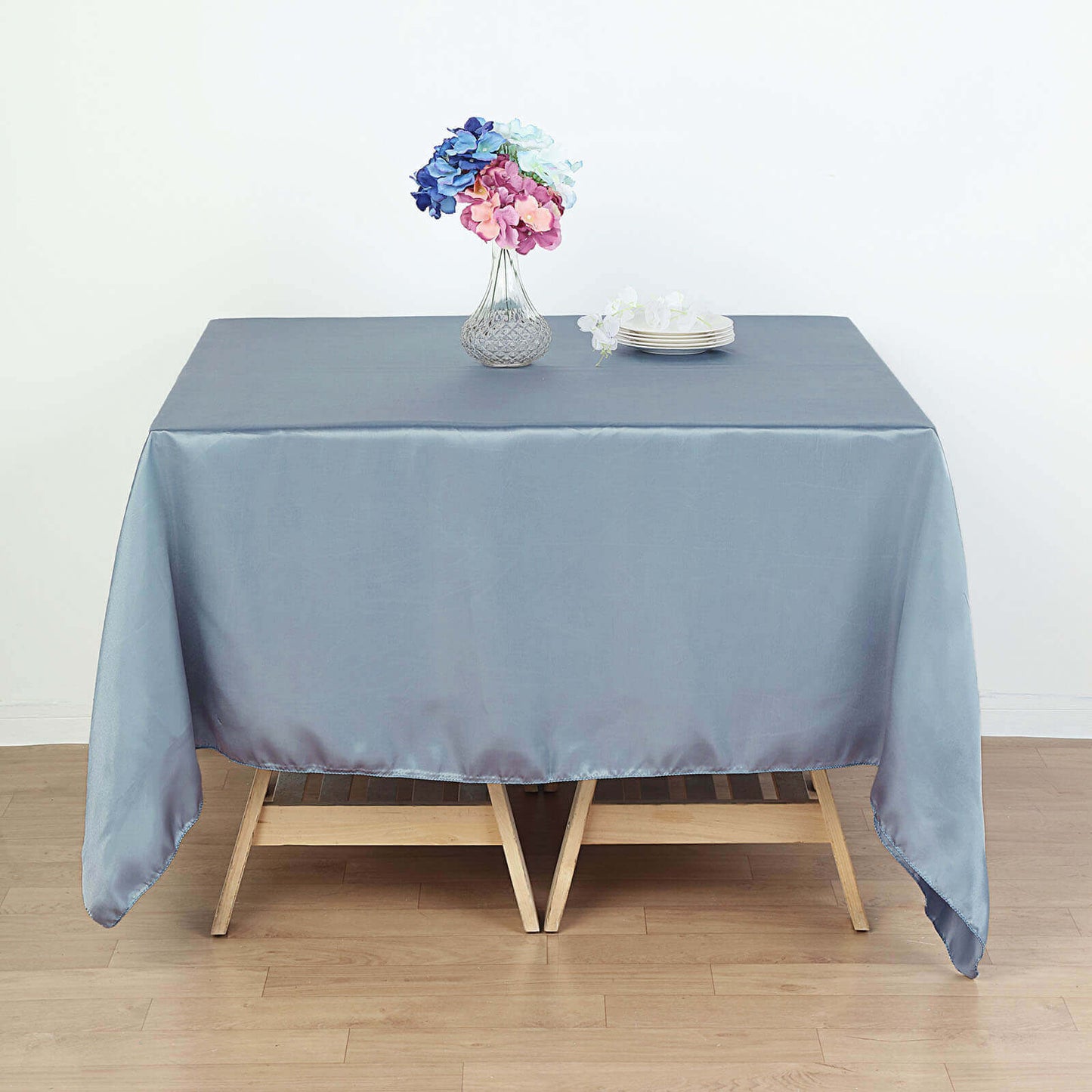 Satin 72"x72" Table Overlay Square Tablecloth Dusty Blue - Smooth Finish Table Cover