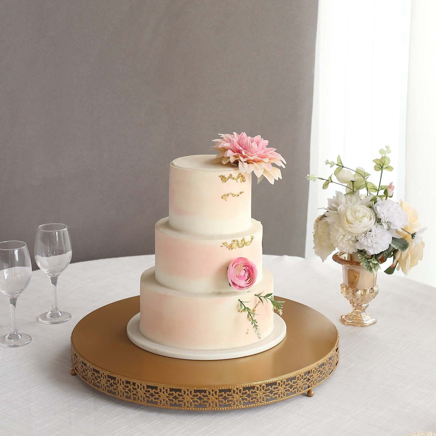 Metal Pedestal Cake Stand Fleur De Lis Round Design Gold - Cupcake Dessert Display Table Centerpiece 20"