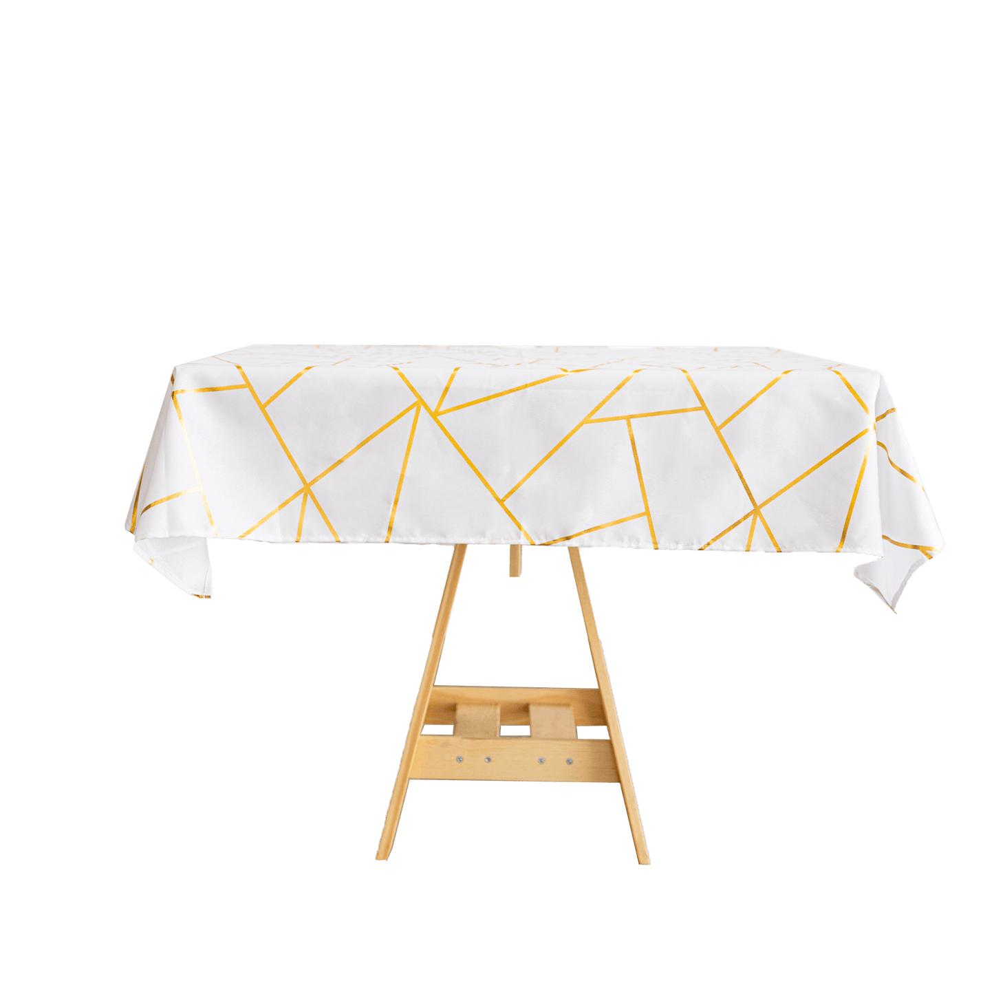 Polyester 54"x54" Table Overlay Square Tablecloth White with Gold Foil Geometric Pattern - Wrinkle-Resistant & Durable for Stylish Settings