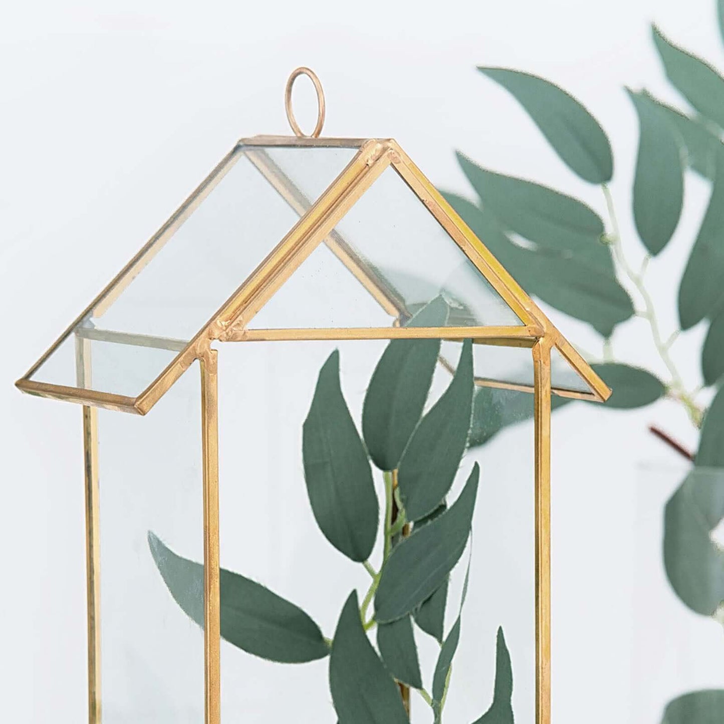 Glass Terrarium Hanging House Lantern Design Metal Gold - Versatile Holder for Air Plants & Displays 11"