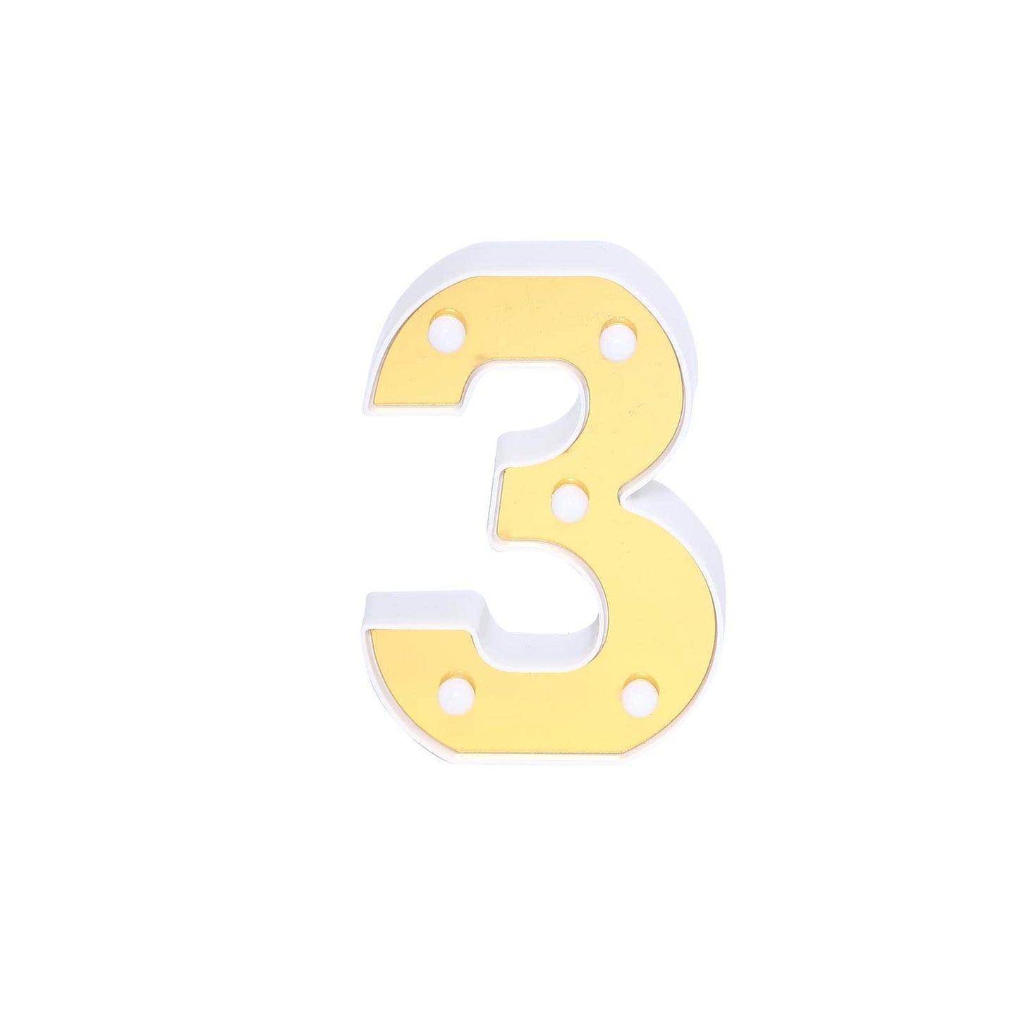 3D Marquee Number "3" Warm White 5 LED Lights Gold - Stylish Light-Up Accent for Events 6"