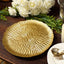 Metal Round Serving Tray 12" in Gold Floral Pattern with Wavy Rim, Pedestal Dessert Display with Hairpin Legs