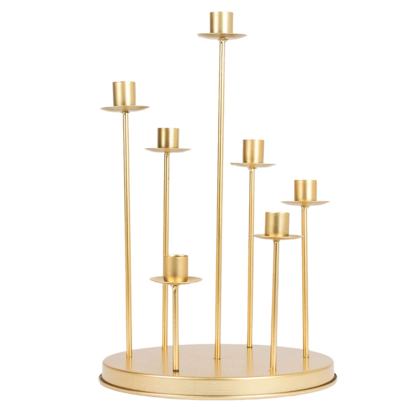 Cluster Candelabra Taper Candle Holder 7-Arm Gold Metal Wedding Centerpiece - Table Decor 15"