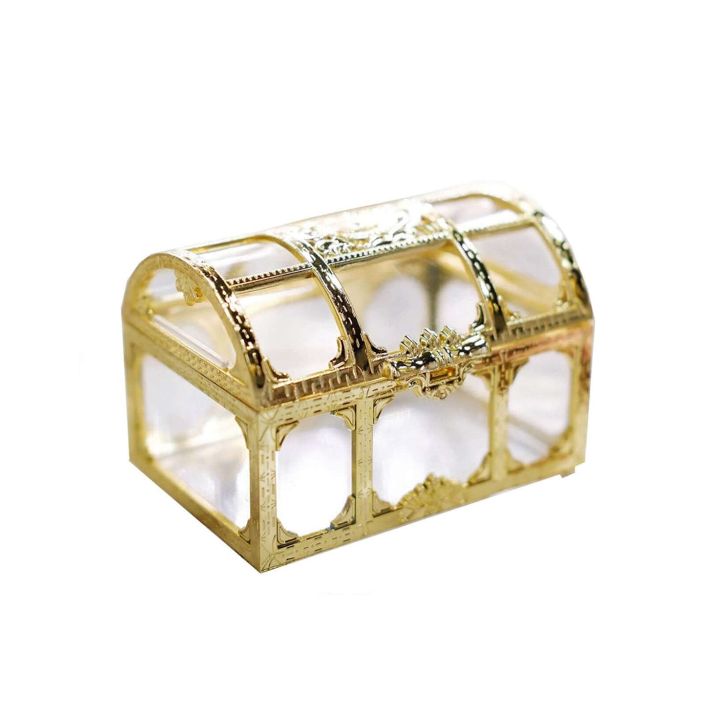 12-Pack Vintage Jewelry Box Candy Containers Clear Gold - Stylish Treasure Chest Favor Boxes 3.5"