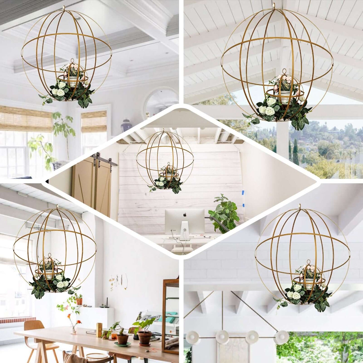 Hanging Sphere Candle Holder Gold Wrought Iron Wedding Decorative Ball - Centerpiece 18"