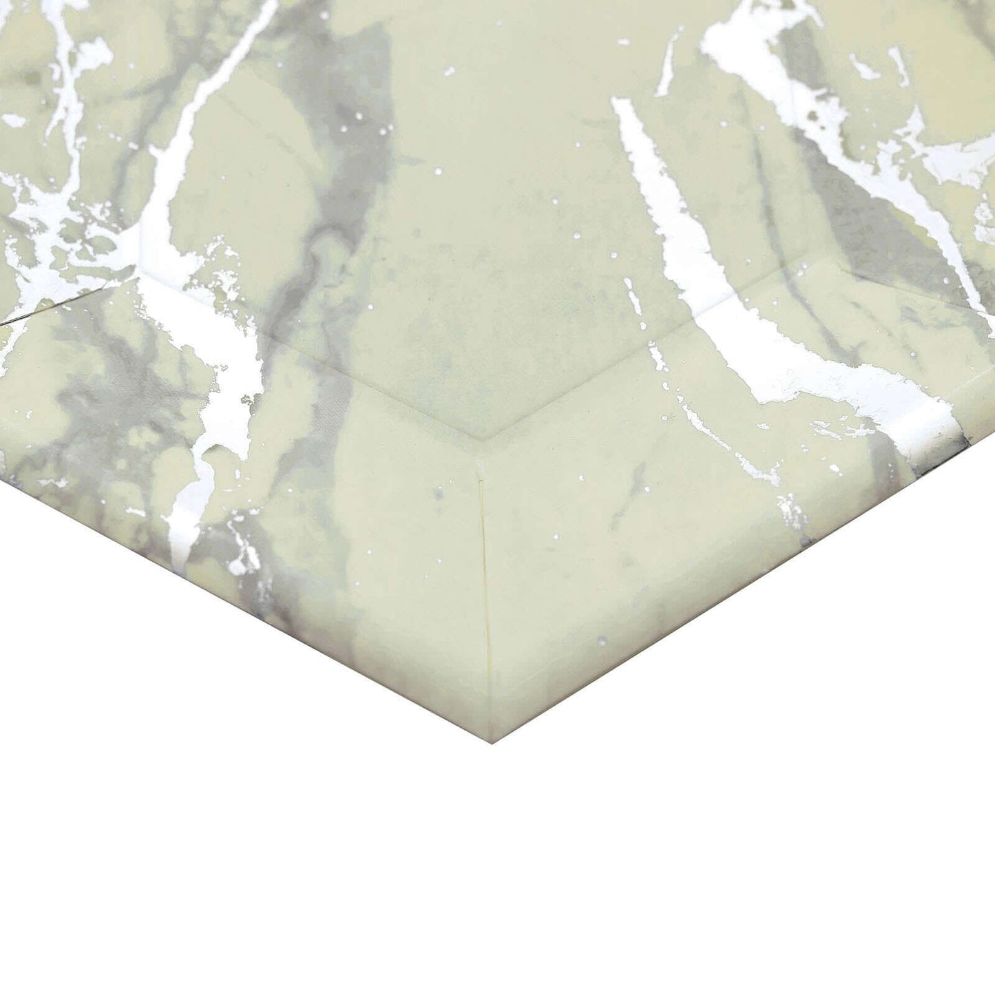 25-Pack Paper 8.5" Hexagon Dessert Plates in Ivory with Silver Marble Design - Disposable Geometric 400GSM Appetizer Salad Plates for Events & Banquets