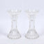 2-Pack Crystal Pillar Candlestick Stands Hour Glass Design with Diagonal Stripes Clear - Reversible Taper Holders 5"