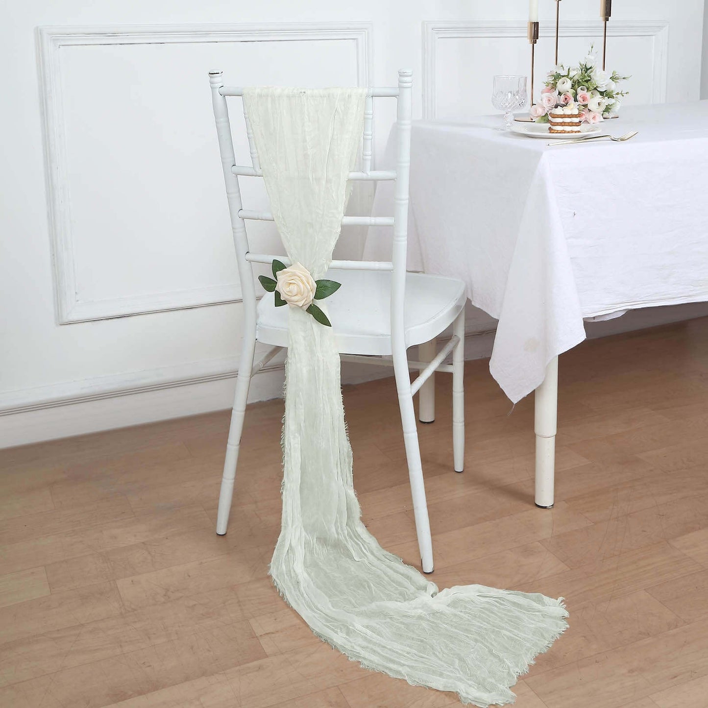 5 Pack Cheesecloth Gauze 16"x88" Chair Sashes Ivory - Stylish Boho Decor for Weddings & Gatherings
