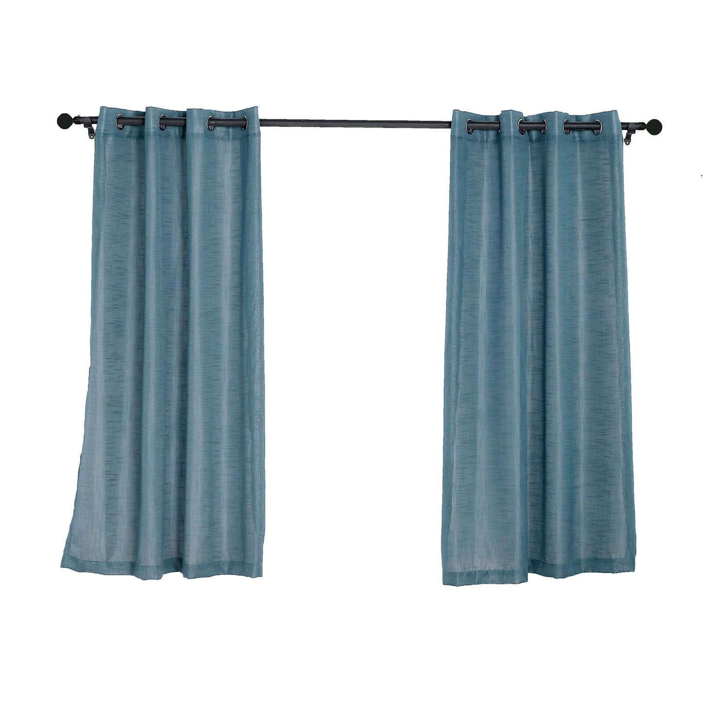 2 Pack Handmade Light Blue Faux Linen Curtains 52"x64", Curtain Panels With Chrome Grommets