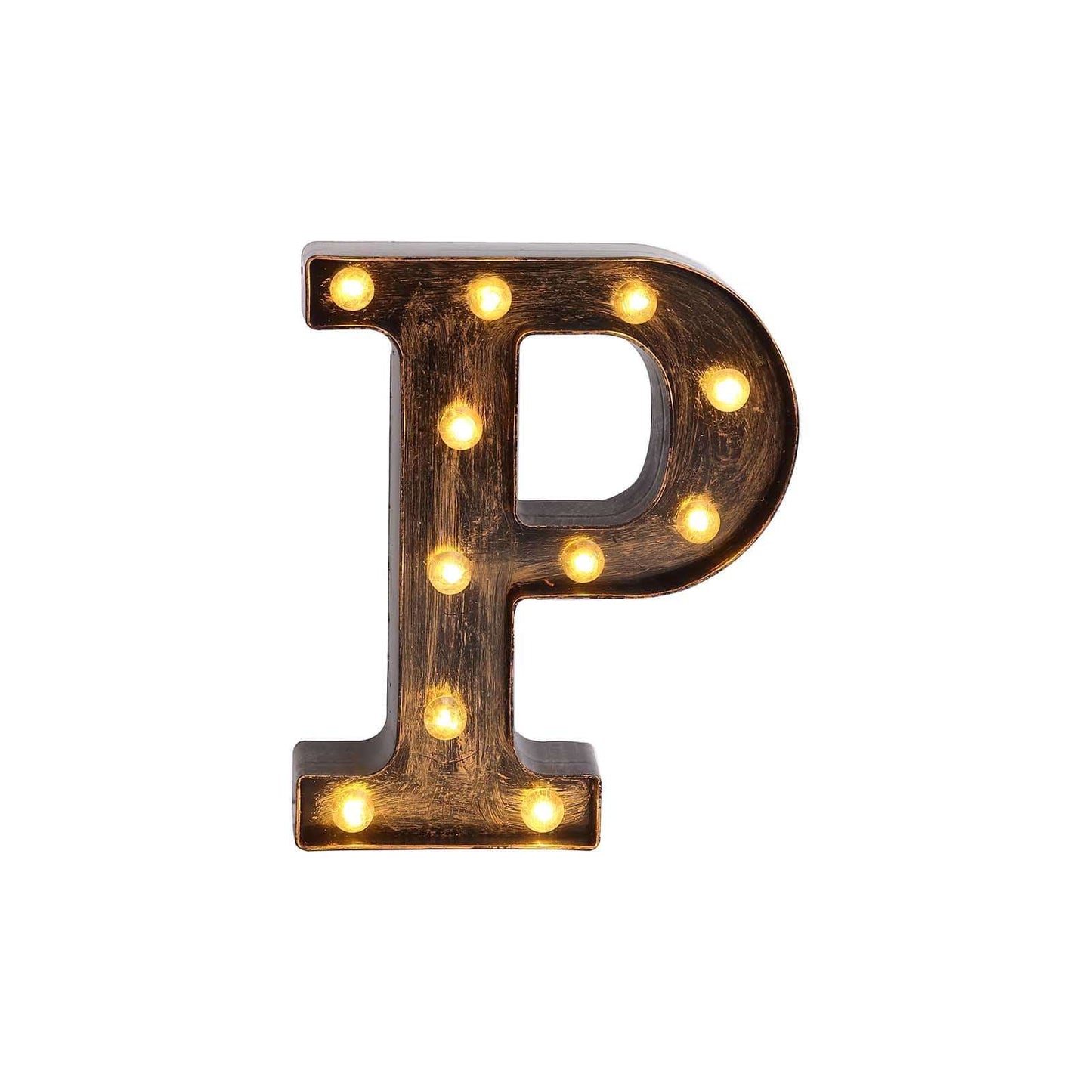 LED Marquee Letter "P" Industrial Style Antique Black - Light-Up Alphabet Sign for Weddings & Displays 9"