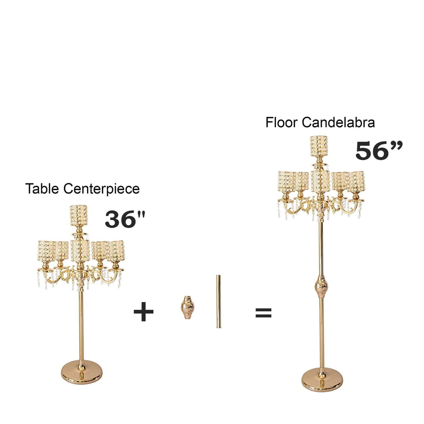 Metal Pearl Beaded Candelabra in Gold 6-Arm - Stylish Table Centerpiece with Crystal Chandelier Pendants