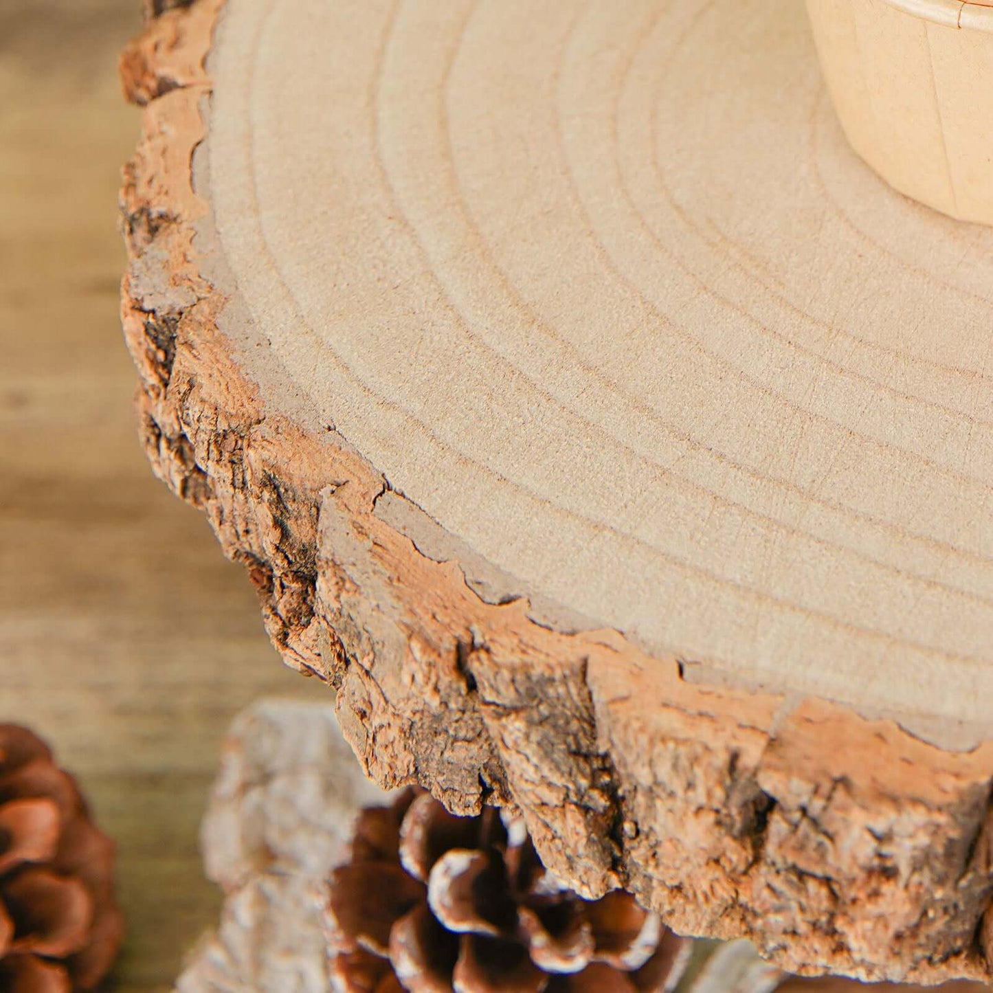 3-Tier Wooden Cheese Board Stand Half Moon Wood Slice Design - Rustic Cupcake Centerpiece 12" Tall