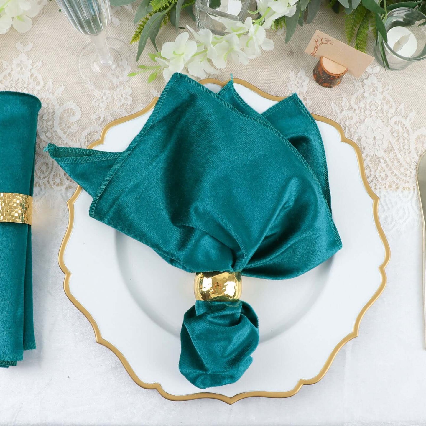 5 Pack Premium Velvet 20"x20" Napkins Peacock Teal - Soft Sheen Finish Cloth Napkins