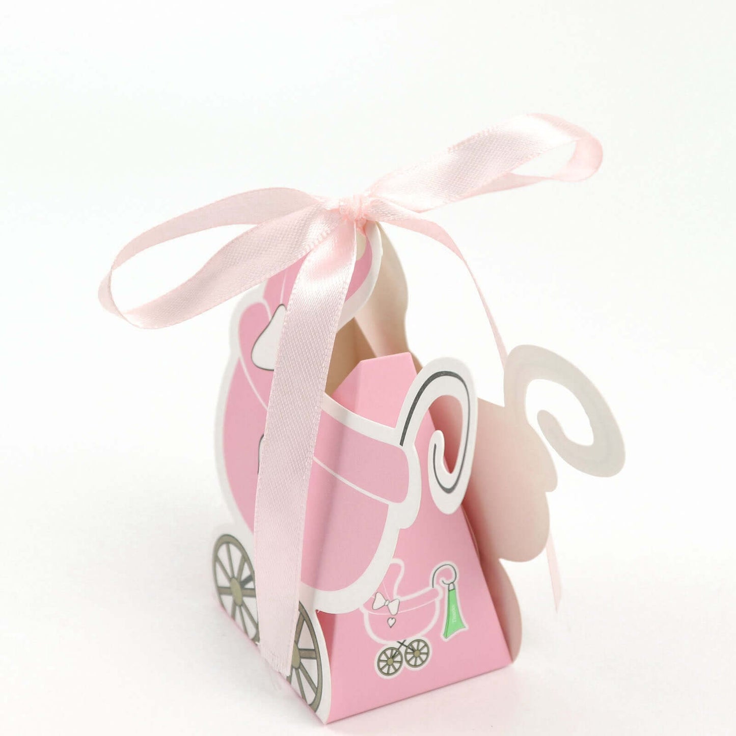 25 Pack Pink Baby Paper Stroller Party Favor Gift Boxes, Cardstock Carriage Candy Boxes with Ribbon Ties - 4.5"x2"x4"