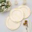 10-Pack Plastic 8" Round Dessert Plates in Ivory with Gold Leaf Embossed Rim - Disposable Vintage Baroque Style Salad Plates