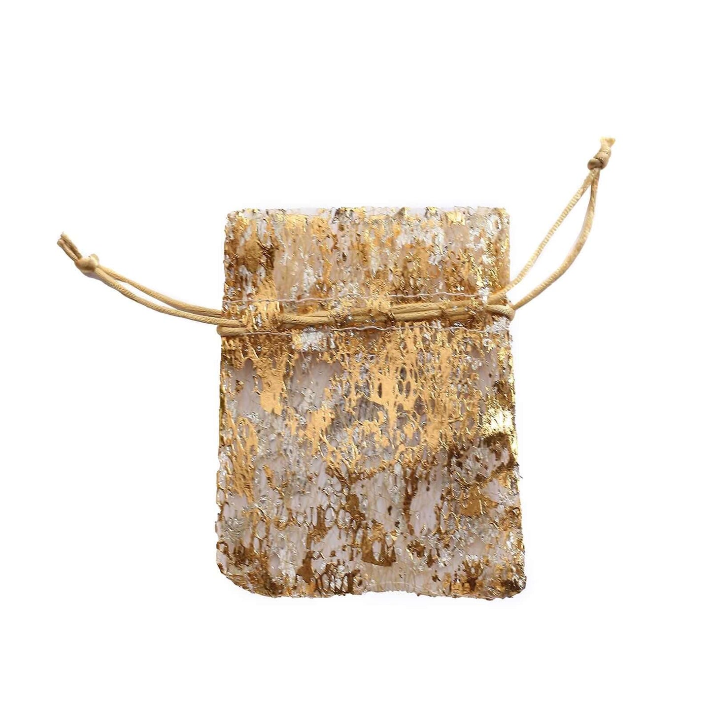 12 Pack Metallic Gold Foil Polyester Drawstring Candy Bags, Wedding Party Favor Bags - 4"x5"