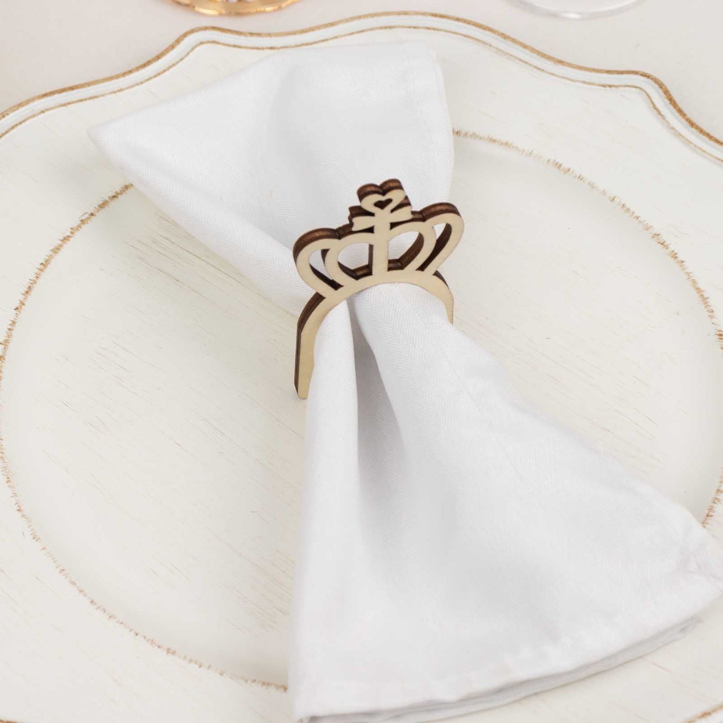 10 Pack Natural Wooden Princess Crown Farmhouse Napkin Holders, 3" Boho Rustic Napkin Rings
