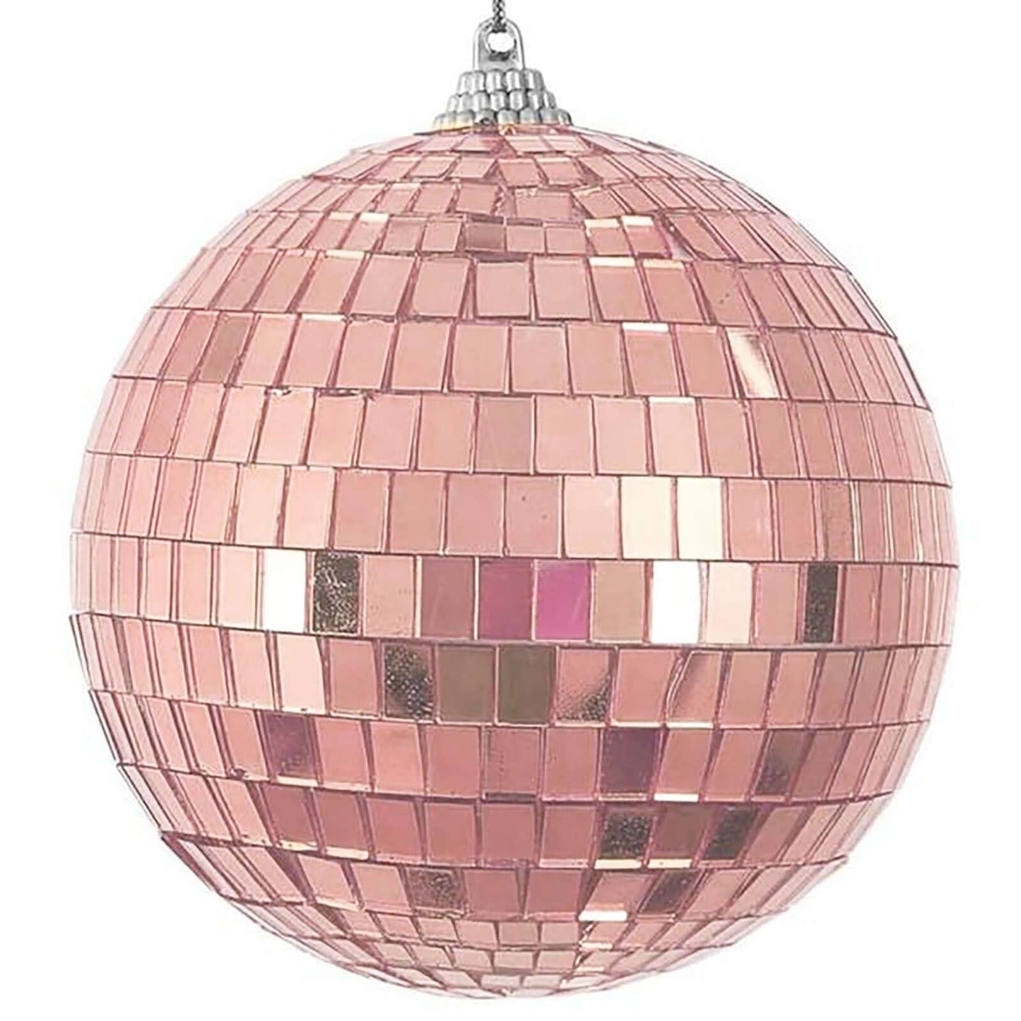 4 Pack 6" Rose Gold Foam Disco Mirror Ball With Hanging Strings, Holiday Christmas Ornaments