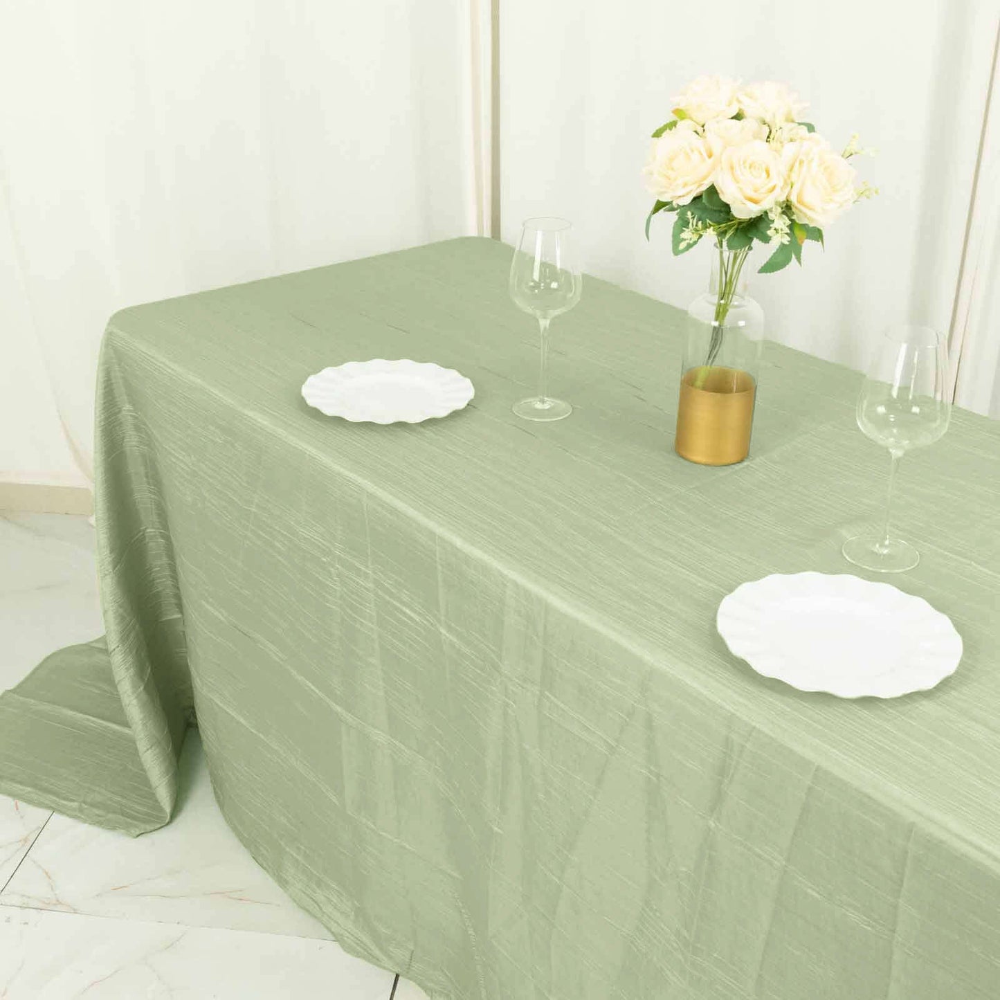 Taffeta 90"x156" Rectangle Tablecloth Sage Green - Accordion Crinkle Seamless Table Cover