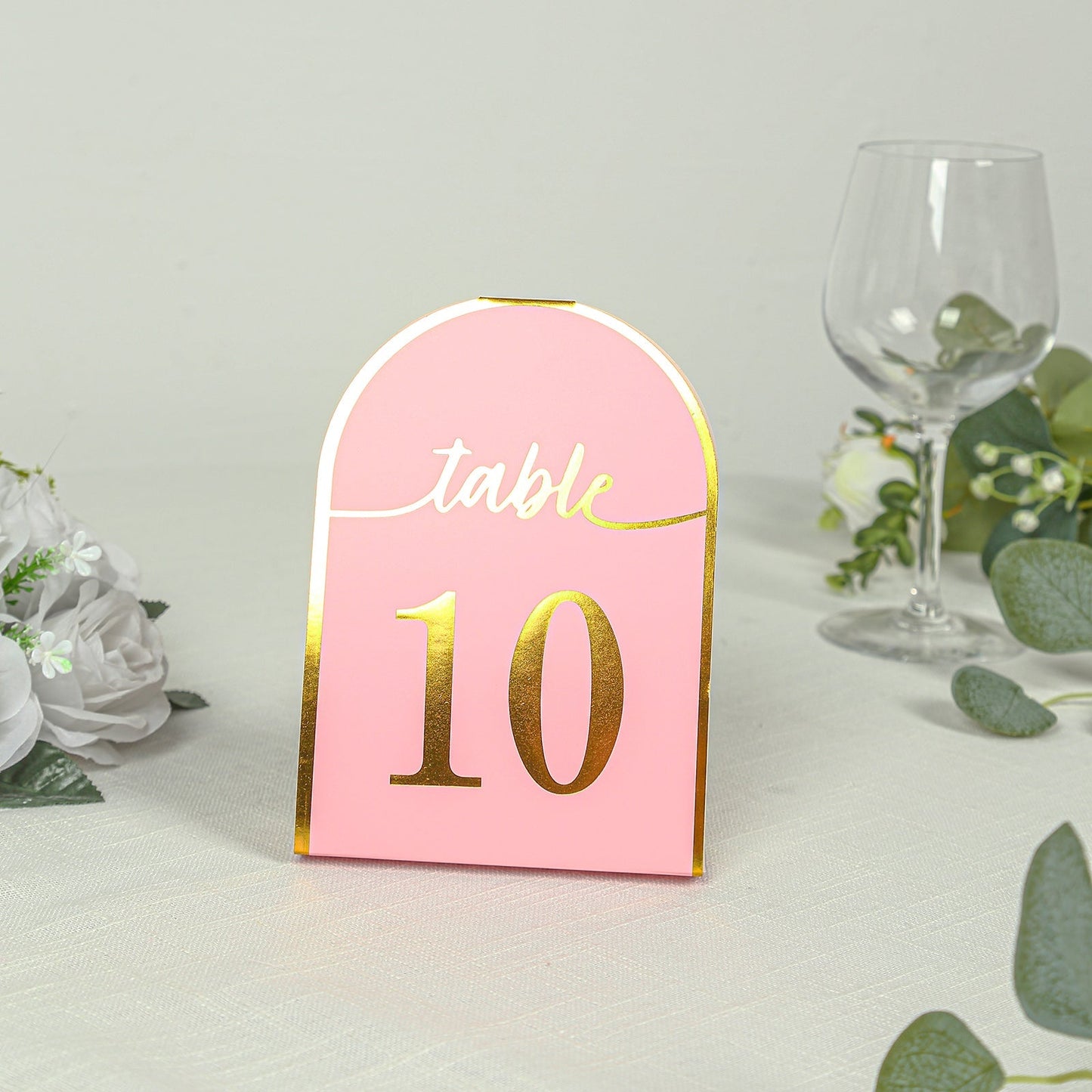 25-Pack 7" Disposable Table Numbers, Blush Free Standing Double Sided Table Number Place Cards with Metallic Gold Foil Numbers 1-25