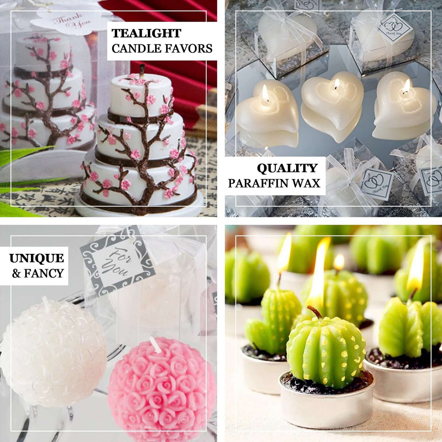 Wedding Cake Candle Cherry Blossom Design Gift Wrapped with Thank You Tag - Chic Party Favors for Special Occasions 2"